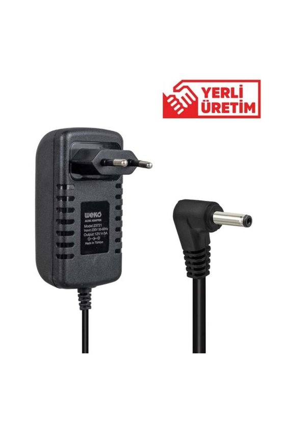 12 VOLT - 3 AMPER 3.5*1.35 UÇLU VERA YAZAR KASA POS YERLİ ÜRETİM PRİZ TİPİ PLASTİK KASA ADAPTÖ