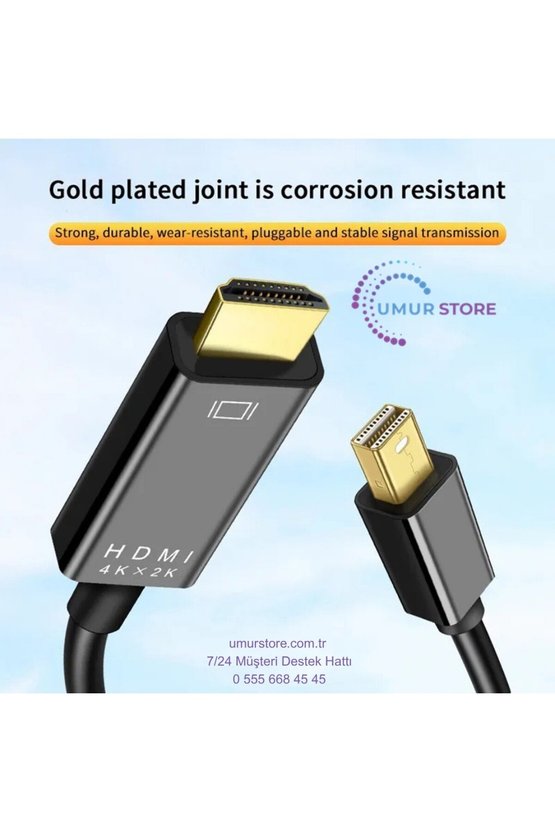 Mini Display Port To HDMI Kablo 4KX2K Video Aktarma Kablosu 1.8 Metre