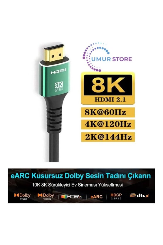 10K 8k HDMI Kablo Fiber Premium Tv Gaming Playstation Xbox Uydu V2.1