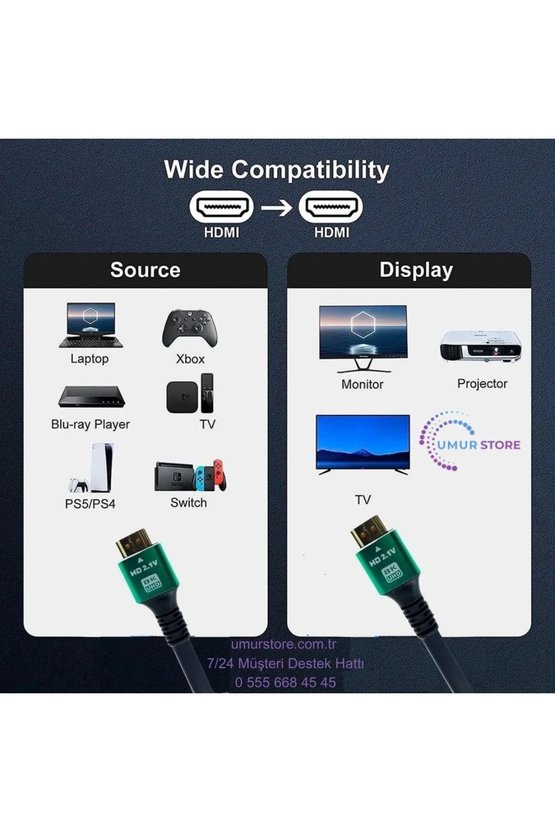 10K 8k HDMI Kablo Fiber Premium Tv Gaming Playstation Xbox Uydu V2.1