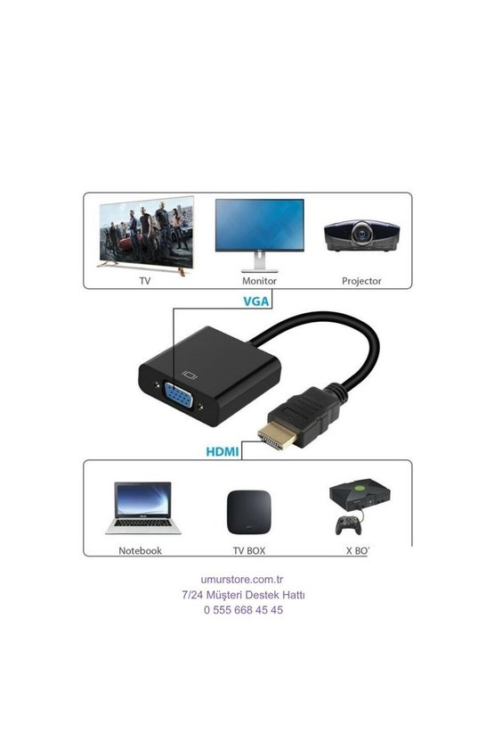 HDMI To VGA Kablo Çevirici Dönüştürücü Görüntü Aktarıcı