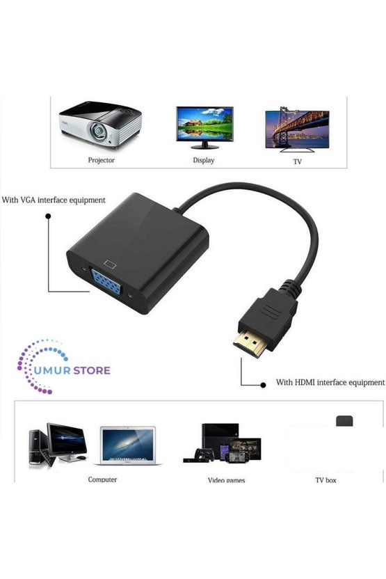 HDMI To VGA Kablo Çevirici Dönüştürücü Görüntü Aktarıcı