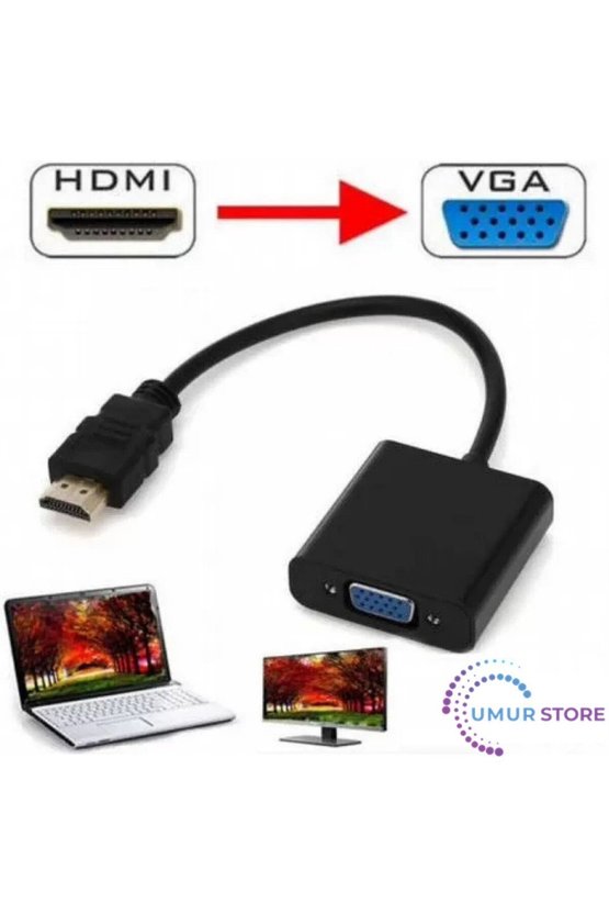Hdmi To Vga Kablo Monitör Tv Çevirici Dönüştürücü Kablo + Ses Kablo Destekli