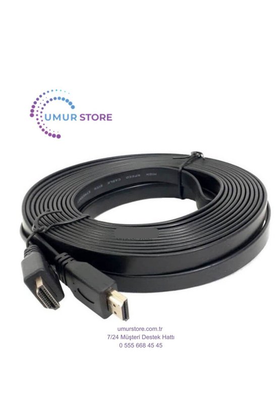 HDMI Kablo 4K Full Hd 3D Destekli 3840*2160 Yassı Flat Slim Kablo 10 Metre