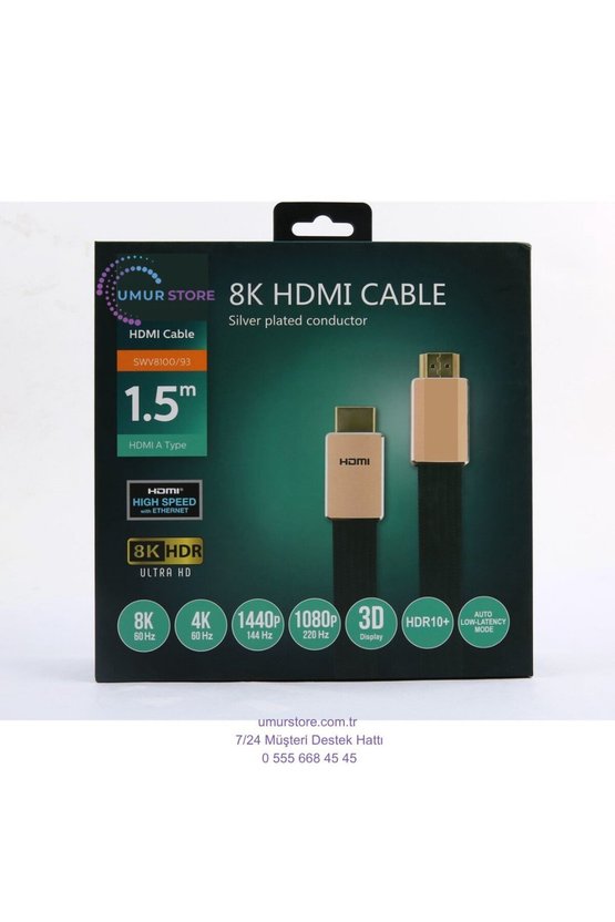 8k 27G Bps Ultra Hd 3D Ethernet Gold HDMI Kablo 1,5 mt