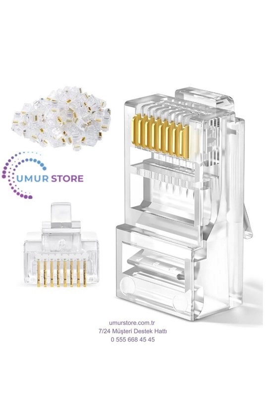 100 Adet RJ45 Cat 5 Konnektör 8P8C Ethernet Jakı RJ45 Cat5 Konnektör Ethernet Kablo Sıkma Uç Fiş