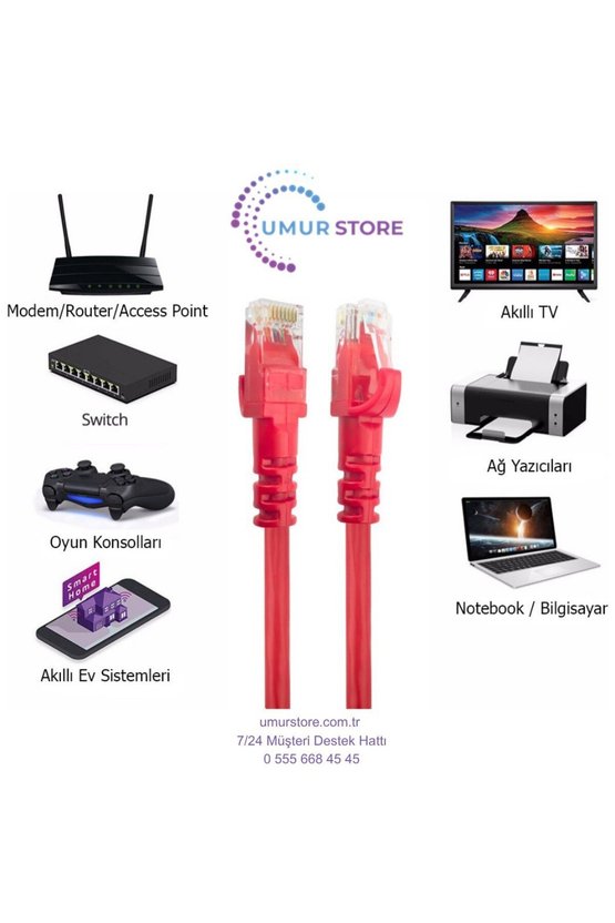 30 cm-Santimetre CAT6 Network-Ağ-Ethernet Kablosu Kırmızı