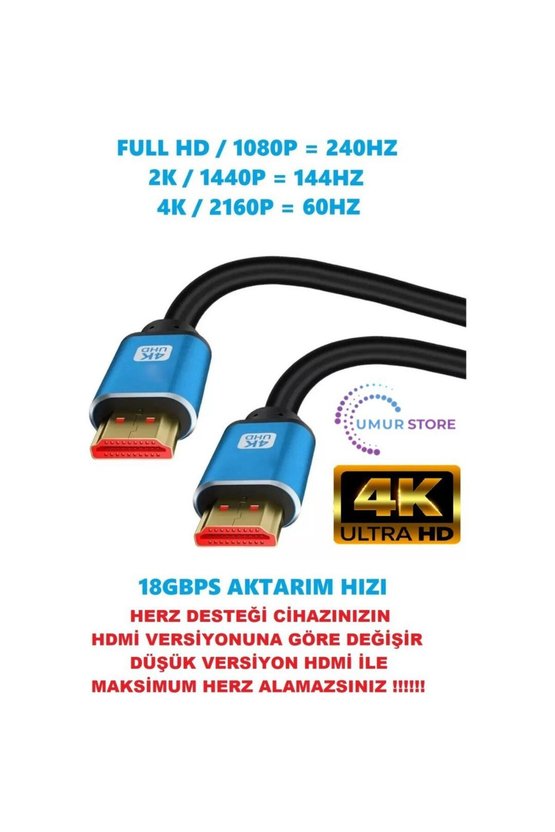 4K HDMI Kablo Premium Gaming Sinema Tv Uydu Uyumlu