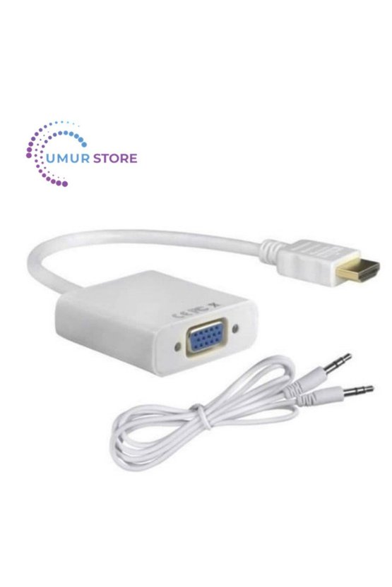 HDMI To VGA Dönüştürücü Çevirici Kablo Adaptör Görüntü Ses Destekli