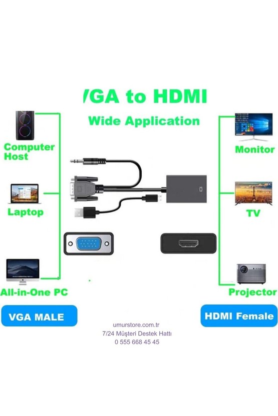 VGA HDMI Aktif Dönüştürücü VGA To HDMI Kablolu VGA Erkek HDMI Dişi VGA In HDMI Out Converter