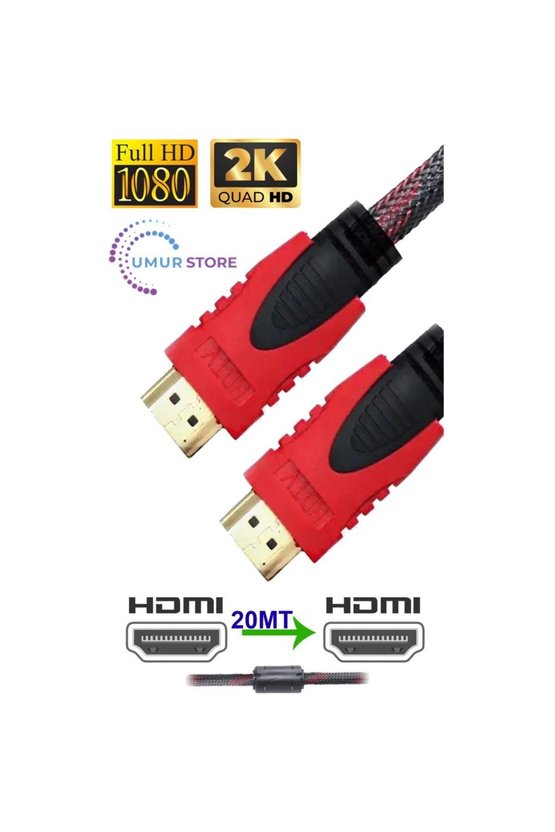 20 Metre Örgülü HDMI Kablo - 20 Metre HDMI to HDMI Kablo Örgülü Form 1.4V
