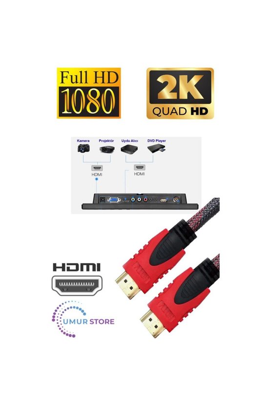 20 Metre Örgülü HDMI Kablo - 20 Metre HDMI to HDMI Kablo Örgülü Form 1.4V