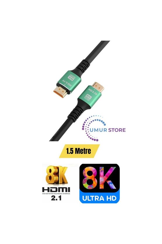 Ultra Hdtv 8k Yüksek Hızlı 1.5 Metre HDMI Kablosu 8k 60Hz, 4K 120Hz, 7680P Hdr 2.1V 48GBS