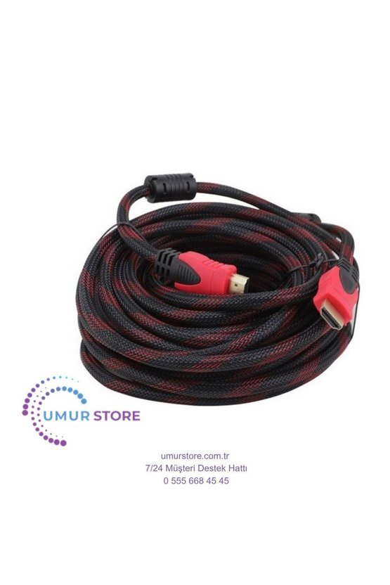 20 Metre Filtreli Hasır Sargılı Altın Uçlu Hdmi Görüntü Kablosu 3D 14V