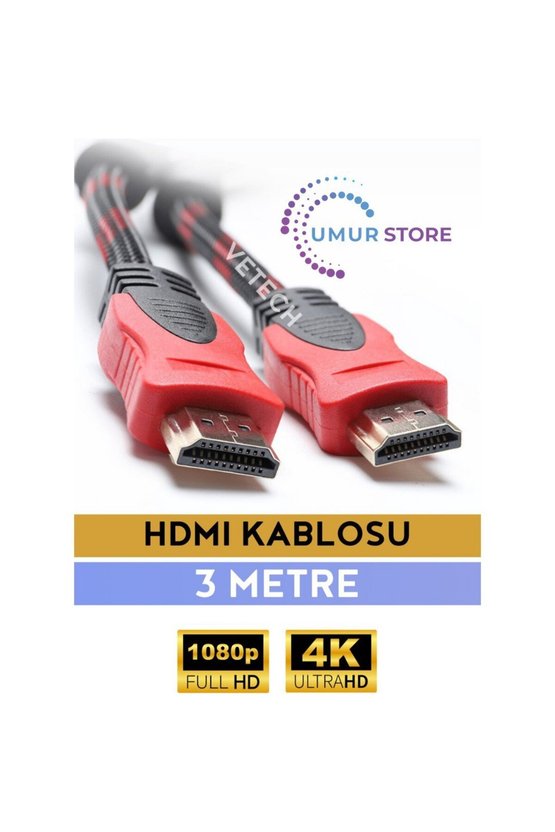 3 Metre HDMI Kablo Full Hd Tv Monitör Uydu Alıcısı Pc Uyumlu HDMI Kablosu