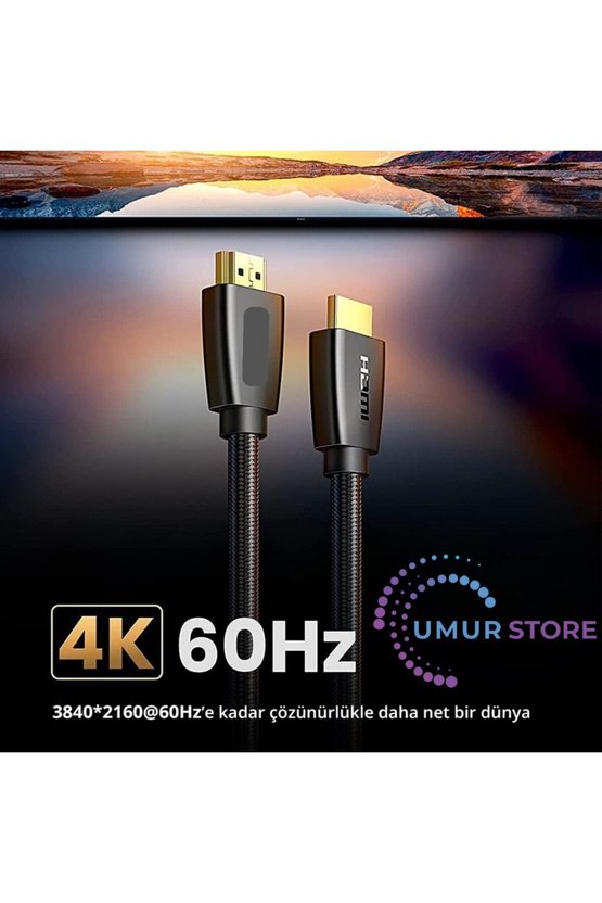 4K HDMI Örgülü Görüntü ve Ses Aktarma Kablosu 1.5 Metre
