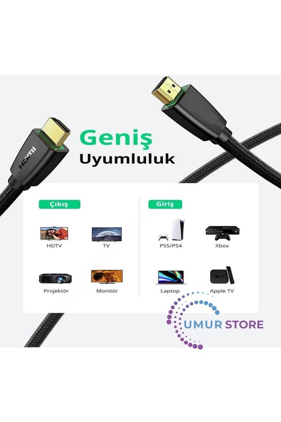 4K HDMI Örgülü Görüntü ve Ses Aktarma Kablosu 1.5 Metre