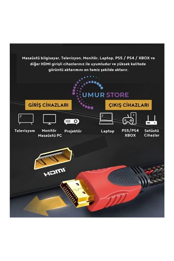 HDMI Kablo 1.5 Metre Örgü Sargılı Dayanıklı Full Hd Televizyon  Monitör  Tv HDMI Kablosu