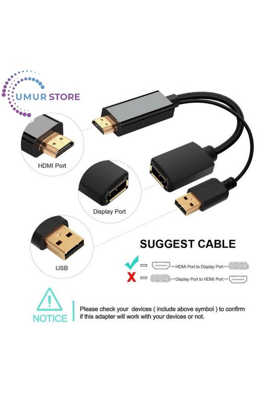 HDMI To Display Port Dönüştürücü Adaptör Görüntü Aktarım Kablosu
