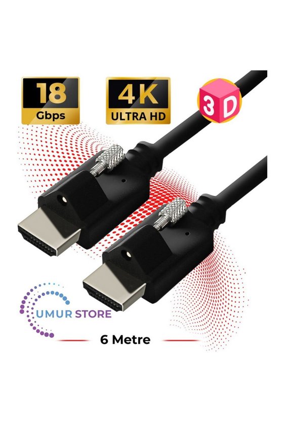 Vidalı HDMI 2.0 4K Ultra Hd 60 Hz Ses ve Görüntü Aktarım Kablosu 6 Metre