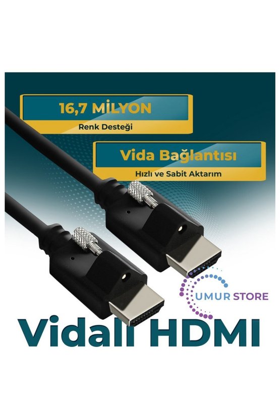 Vidalı HDMI 2.0 4K Ultra Hd 60 Hz Ses ve Görüntü Aktarım Kablosu 6 Metre
