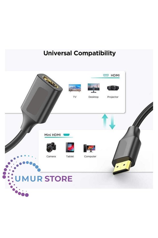 Mini HDMI Uzatma Kablosu 25 cm 4K 60Hz Male To Female Mini HDMI Kablo