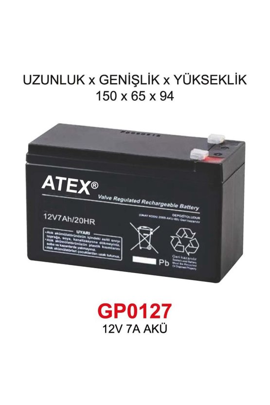 12V 7A AKÜ - UZUNLUK x GENİŞLİK x YÜKSEKLİK 150 x 65 x 94