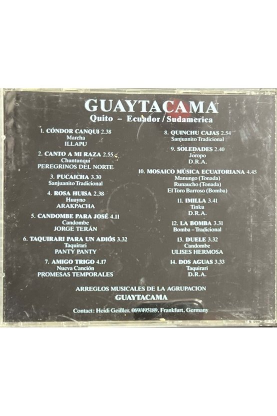 (Müzik CD si - Plak Değildir) CD Guaytacama Quito - Ecuador Sudamerica CD