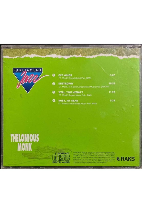 (Müzik CD si - Plak Değildir) CD Thelonious Monk Parliament Jazz CD