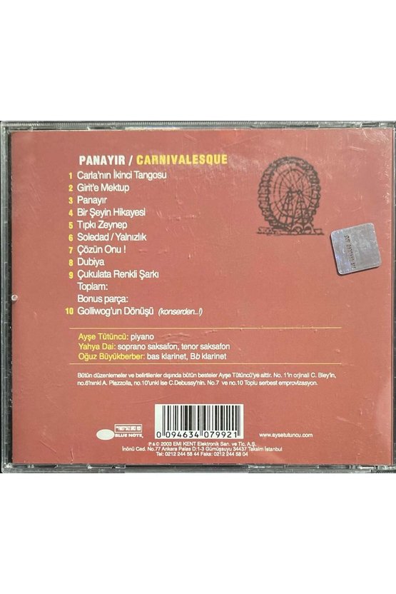 (Müzik CDsidir Plak Değildir) CD Ayşe Tütüncü Üçlüsü Trio Panayır CD