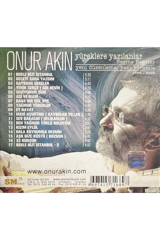 (Müzik CDsidir Plak Değildir) CD Onur Akın Yüreklere Yazılanlar CD