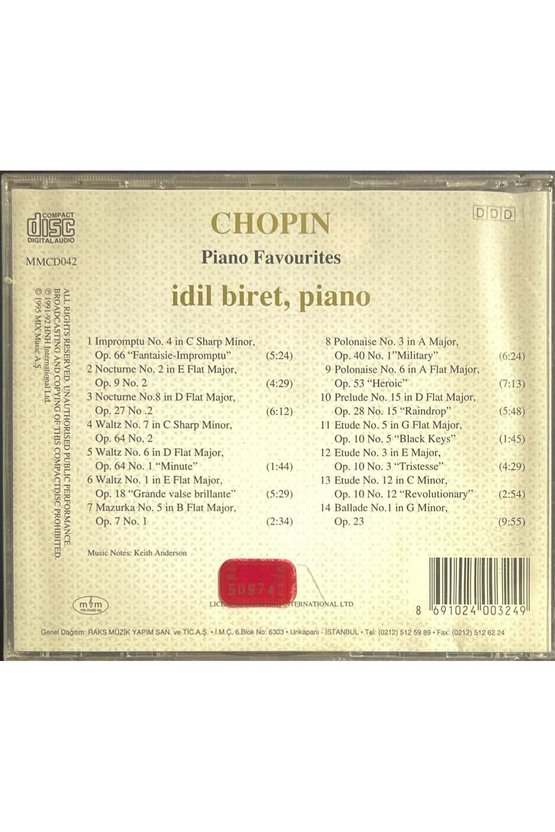 (Müzik CDsidir Plak Değildir) CD İdil Biret, Piano Chopin CD