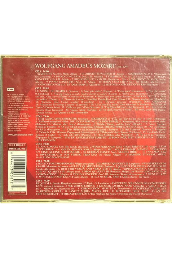 (Müzik CDsidir Plak Değildir) CD Best Mozar 100 6 CD Set CD