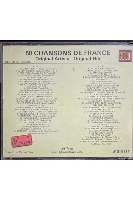 (Müzik CDsidir Plak Değildir) CD 50 Chansons De France Double CD
