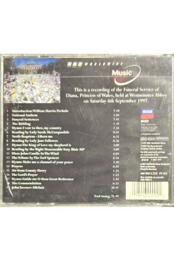 (Müzik CDsidir Plak Değildir) CD Diana Prencess Of Wales CD