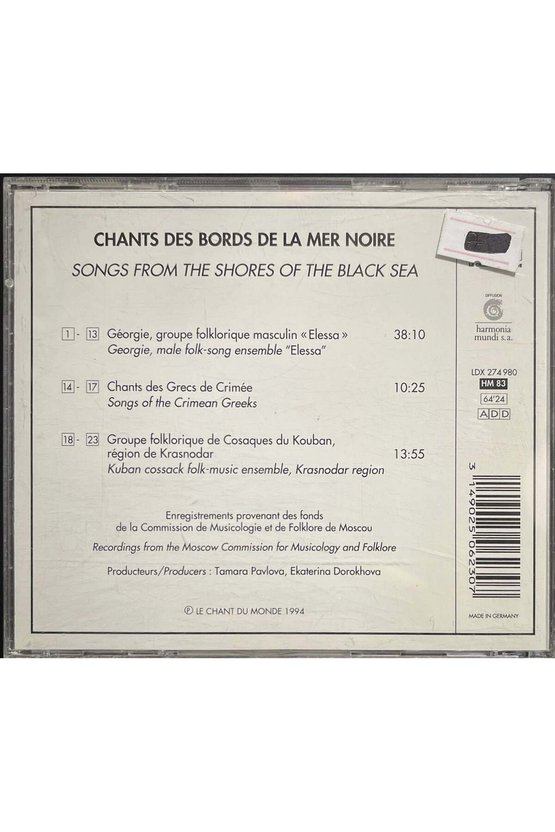 (Müzik CDsidir Plak Değildir) CD Chants Des Bords De La Mer Noire CD