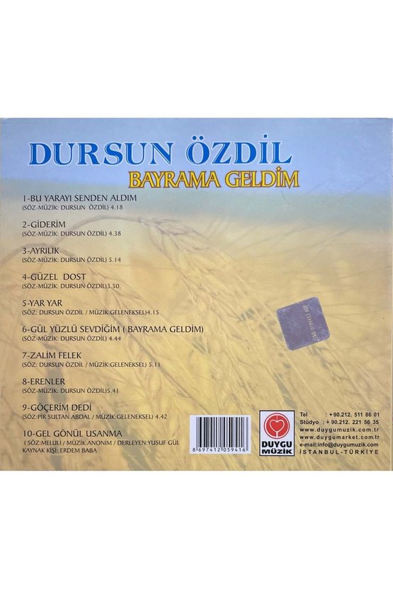 (Müzik CDsidir Plak Değildir) CD Dursun Özdil Bayrama Geldim CD