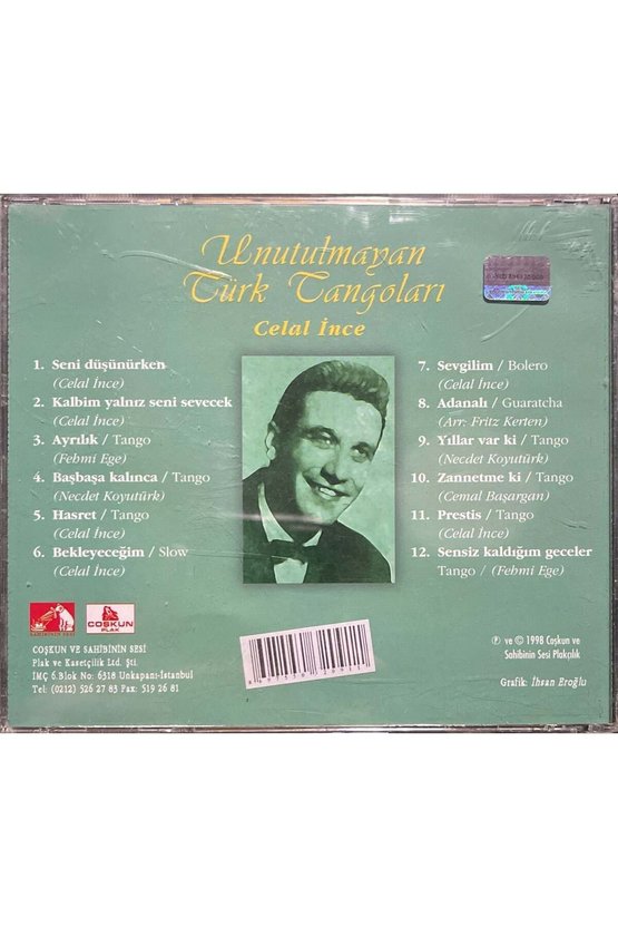 (Müzik CDsidir Plak Değildir) CD Celal İnce Unutulmayan Türk Tangoları CD