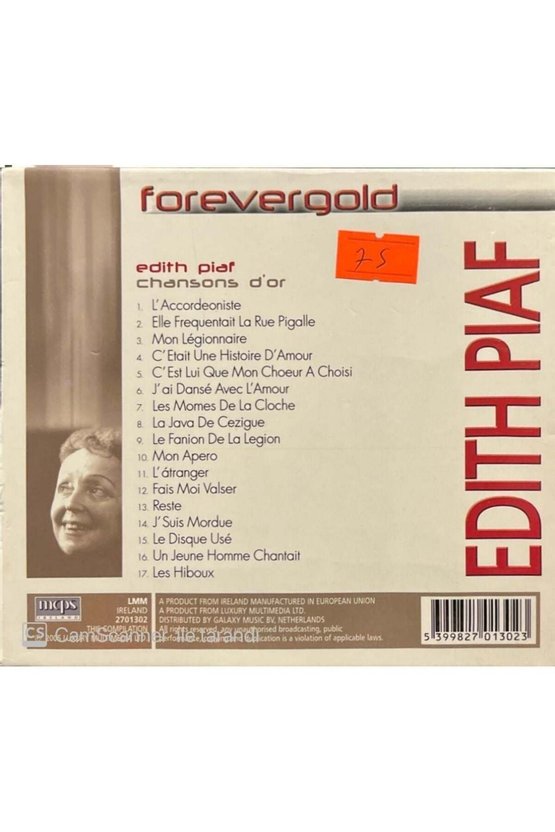 (Müzik CDsidir Plak Değildir) CD Edith Piaf Chansons Dor Forevergold Kartonet Ek Kapaklı CD