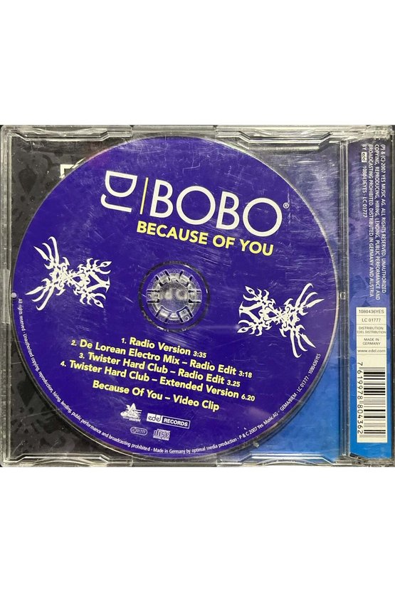 (Plak Değildir CD dir) CD Dj Bobo Because Of You Maxi Single CD