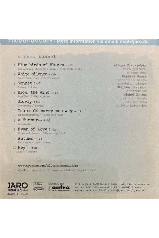 (Plak Değildir CD dir) CD Aldona Sonnet CD