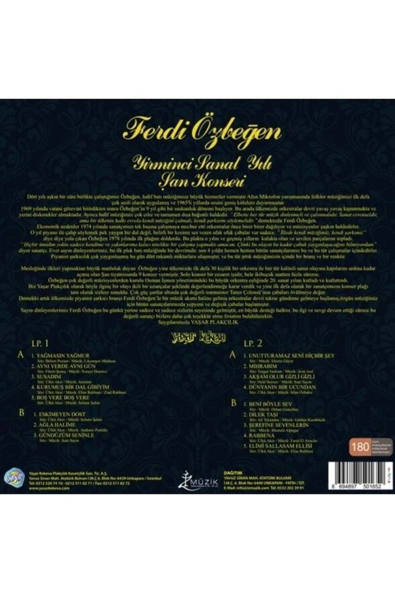 Ferdi Özbeğen Yirminci Sanat Yılı Şan Konseri (Mavi Renkli Baskı) LP Plak