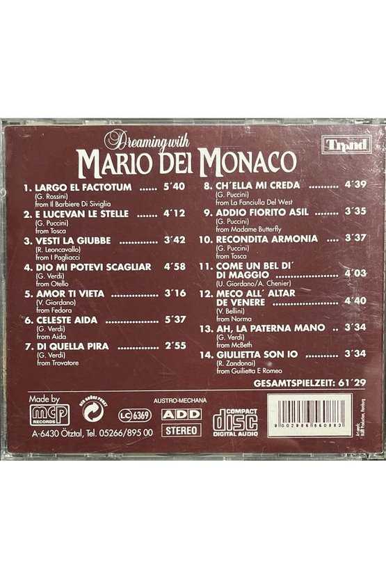 (Plak Değildir CD dir) CD The Great Mario Del Monaco CD