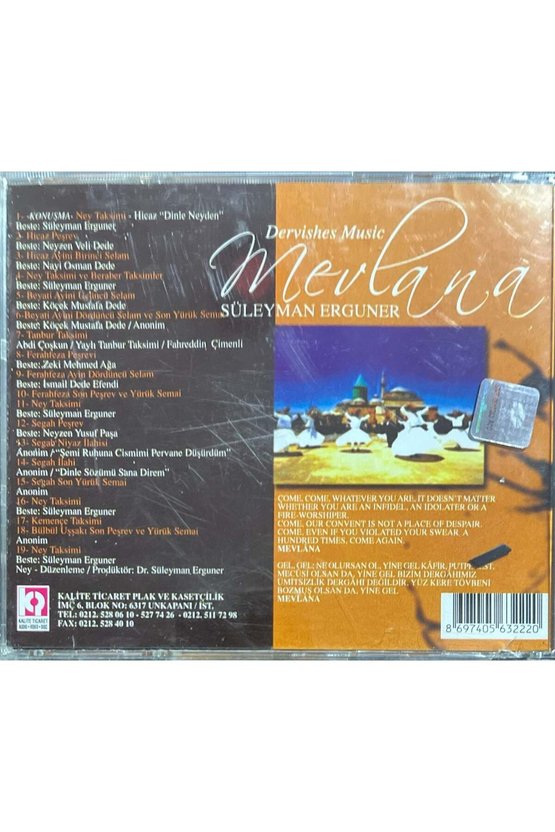 (Plak Değildir CD dir) CD Süleyman Ergüner Mevlana Dervishes Music CD
