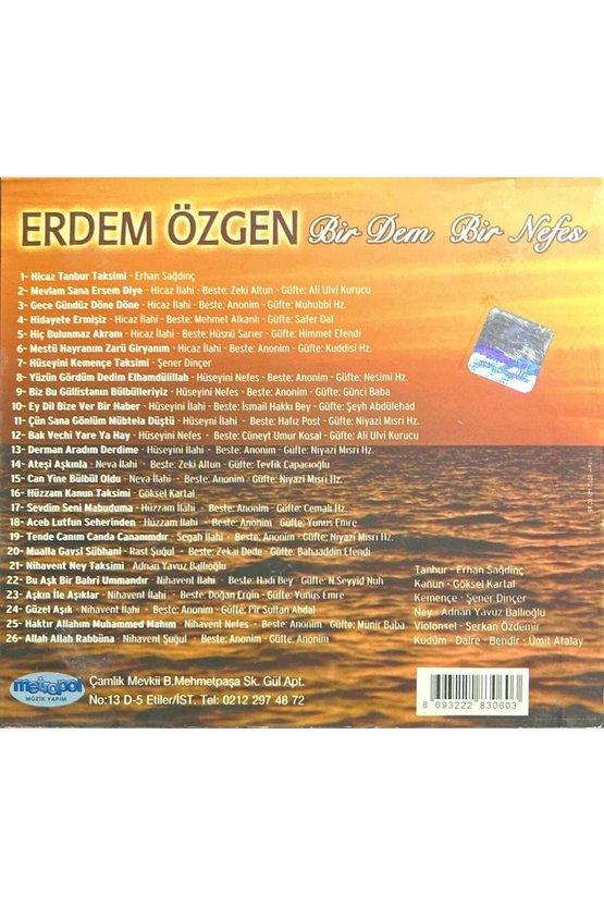 (Plak Değildir CD dir) CD Erdem Özgen Bir Dem Bir Nefes CD
