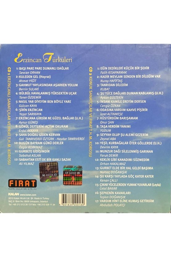 (Plak Değildir CD dir) CD Erzincan Türküleri Double CD