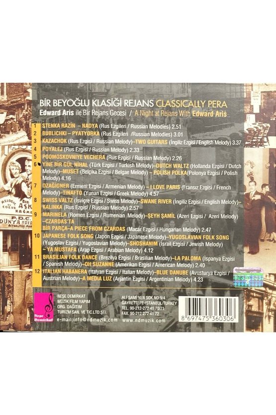 (Plak Değildir CD dir) CD Bir Beyoğlu Klasiği Rejans Classically Pera Kartonet Kapaklı CD