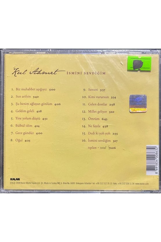 (Plak Değildir CD dir) CD Kul Ahmet İsmini Sevdiğim Açılmamış Jelatininde CD
