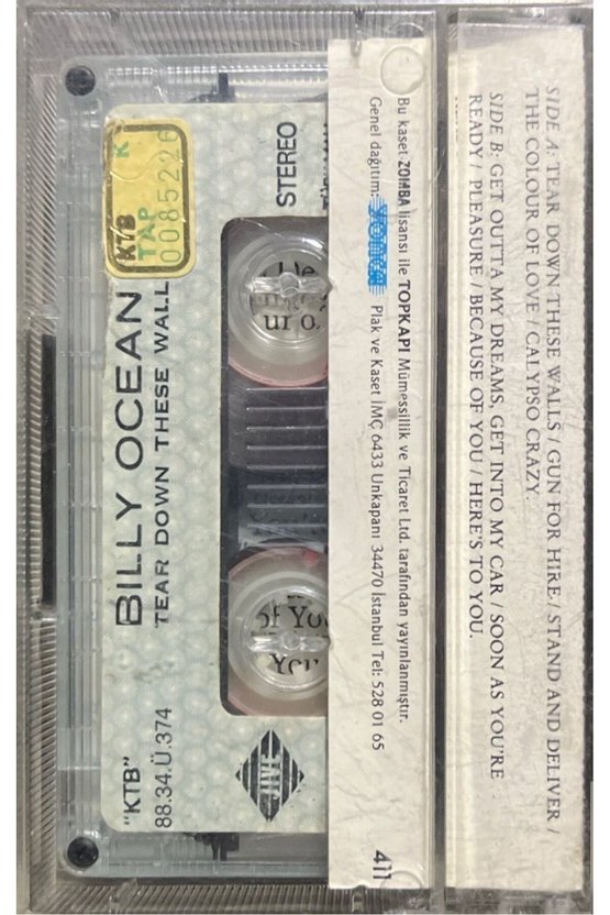 (Plak Değildir KASET tir) Kaset Billy Ocean Tear Down These Walls Kaset