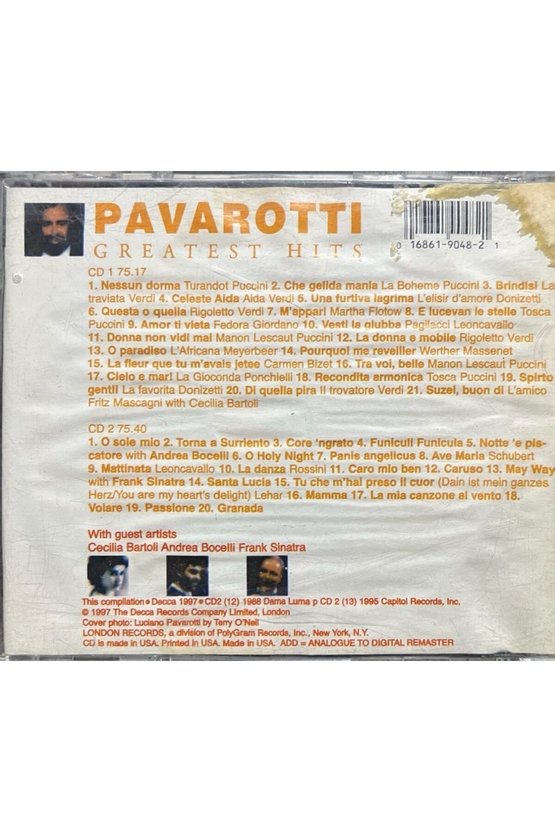 (Plak Değildir CD dir) CD Pavarotti Greatest Hits Double CD